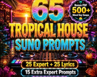 Tropical House Suno Prompts | 65 Expert, Lyrics, Mood Swaps (Digital Download)