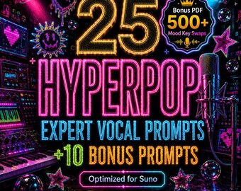 Hyperpop Vocal Prompts for Suno | 35 Expert AI Music Prompts + Mood Key Swaps