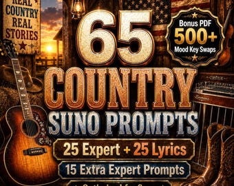 Country AI Music Prompts for Suno | Expert, Lyrics, Rare Moods (Digital Download)