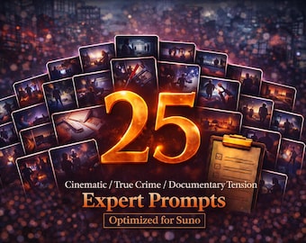 Cinematic / True Crime / Documentary Tension / 25 Expert Prompts for Suno / Instant Download PDF