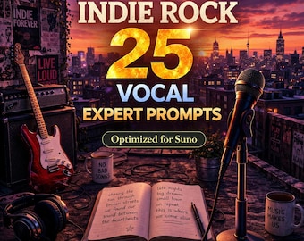 Indie Rock Vocal Prompts für Suno | 25 Expert AI Music Prompts