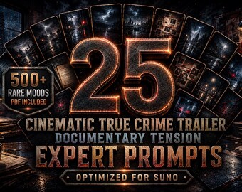 Cinematic / True Crime / Documentary / Trailer 25 Expert Prompts for Suno / Instant Download PDF