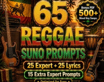 Reggae Suno Prompts | 65 Expert, Lyrics, Rare Prompts + 500 Key Swaps Digital Download