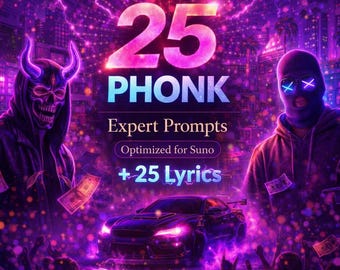 25 Phonk Expert Prompts for Suno + 25 Lyrics (PDF Download)