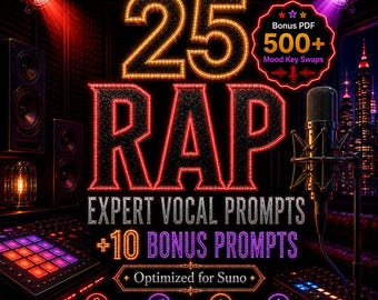 Rap Vocal Prompts for Suno | 35 Expert AI Music Prompts + Mood Key Swaps