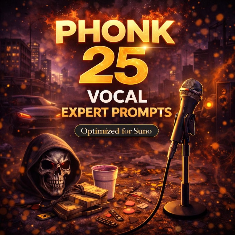 Phonk vocale prompts voor Suno | 25 deskundige AI-muziekprompts afbeelding 1
