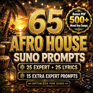 Afro House Suno Prompts | 65 Expert, Lyrics, Mood Swaps (Digital Download)