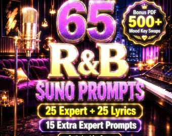Pacchetto di prompt R&B Suno / 25 prompt esperti + 25 prompt basati su testi + 15 prompt rari per stati d'animo e oltre 500 scambi di tonalità per stati d'animo in formato PDF