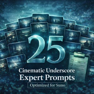 Música de fondo cinematográfica: 25 indicaciones de Suno expertas (PDF) / Pistas de música de fondo para películas y música de fondo para escenas