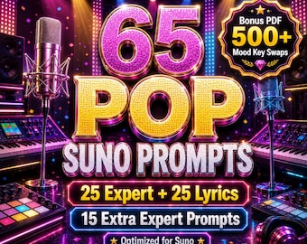 Pop Suno Prompts | 65 Expert, Lyrics, Rare Mood Prompts + Bonus Key Swaps (Digital Download)