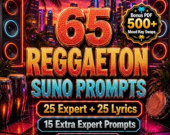 Reggaeton Suno Prompts | 65 Expert, Lyrics, Mood Swaps (Digital Download)