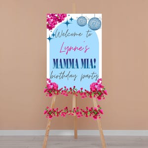 Editable Mamma Mia Inspired Birthday Party Welcome Sign | ABBA theme Party Printable | Surprise Party & Girls Night | Greek | Canva Template