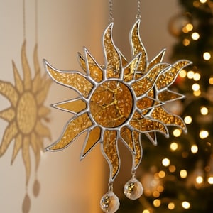 Handmade Sun Stained Glass Suncatcher, Window Hanging Decor, Sunshine Ornament, Warm Home Accent