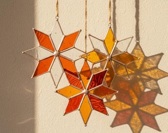 Star Ornament – Stained Glass Christmas Hanging, Holiday Window Decor, Handmade Glass Gift