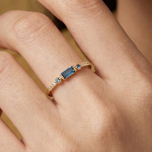 London Blue Topaz Ring | 925 Silver Gold Plated Ring | Minimalist Geometric Rectangular Dainty Ring