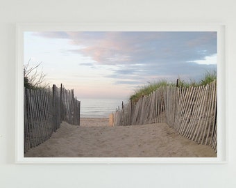 Rexhame Beach Dune Fence Canvas Print or Photograph // Marshfield MA // Coastal Photography // Sunset Print // Beach Cottage Decor