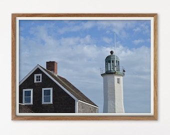 Scituate Lighthouse Photograph, Living Room Wall Art, Coastal Decor, Beach Cottage Decor, Massachusetts Lighthouse, Nautical Decor