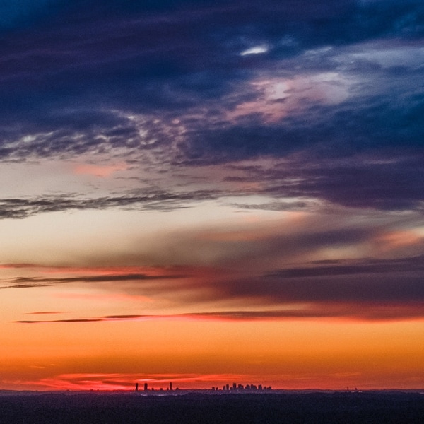 Boston City Skyline Sunset Aerial Panoramic Photograph // Fine Art Print // Canvas or Photo Print // Urban Decor