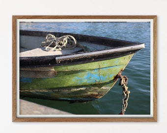 Green Boat Photo, Marshfield Hills MA, Nautical Photography, Dinghy Skiff Print, Nautical Wall Art, Row Boat, Beach Cottage Decor, Cape Cod