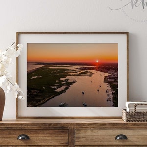 West Dennis Yacht Club and Harbor Sunset Aerial Panoramic Photo // Nautical Landscape // Beach House Decor // Cape Cod Sunset Photo