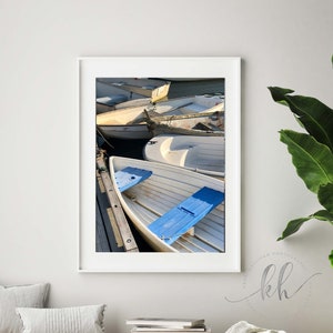 Docked Boats Photo // Nautical Decor // Beach Cottage Decor //  Cape Cod // Blue and White Boats // 8 by 10 // 16 by 20 // Large Wall Art