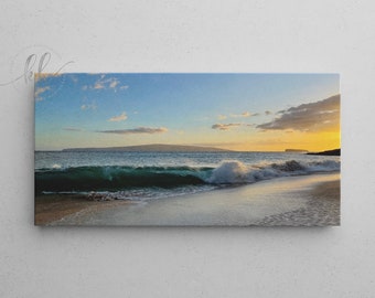 Makena Beach // Big Beach // Wave Photo // Maui, Hawaii // Beach House Decor // Canvas Print // Bright Sunset Photo