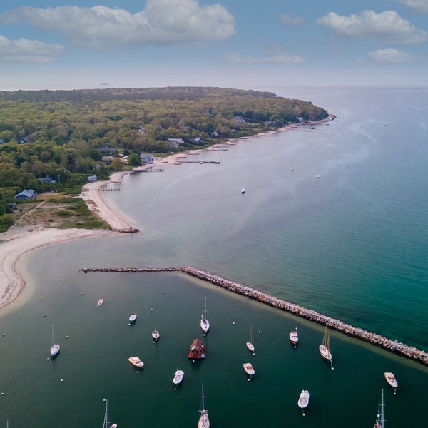 Vineyard Haven Aerial Photograph // Martha's Vineyard // Nautical Photography // Owen Park Beach // Tisbury Beach // Cottage Wall Art