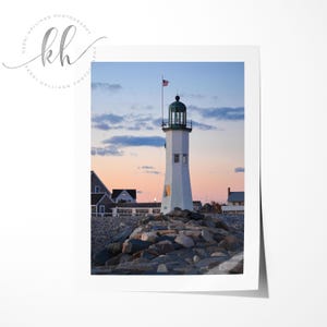Scituate Lighthouse Print, New England, Lighthouse Photograph, Living Room Wall Art, Coastal Decor, Beach Cottage Decor, Pink Blue Decor
