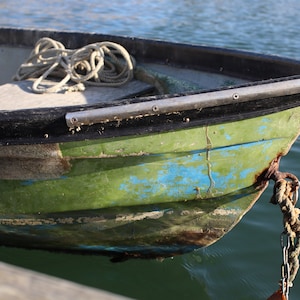Green Boat Photo, Marshfield Hills MA, Nautical Photography, Dinghy Skiff Print, Nautical Wall Art, Row Boat, Beach Cottage Decor, Cape Cod