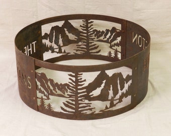 Fire Ring - Fire pit - Personalized - Portable - Mountain Lake Design