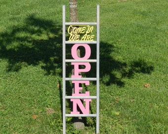 Vertical OPEN Sign  Ladder Design, Small Business Open Sign, Miniature Ladder Sign