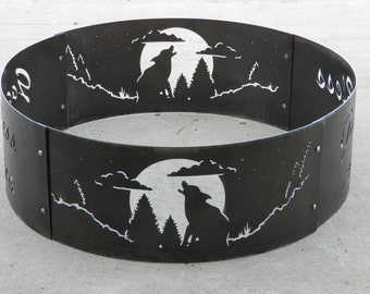 Fire Ring - Fire pit - Personalized - Portable - Howling Wolf Design