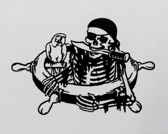 Pirate Skeleton and Parrot Metal Wall Art