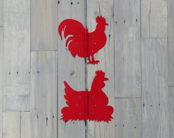 Rooster & Hen Decorative Hinges: Red Chicken Coop or Gate Hardware