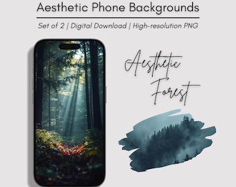 Misty Forest Phone Wallpaper Set | Nature Backgrounds (PNG Digital Download)