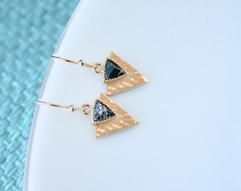 Gold Triangle Geometric Earrings, Simple Earrings, Howlite Gemstone, Modern Earrings, Minimalist, Gift for Her, Best Friend Gift, Sister,Mom
