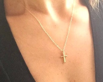 Gold Cross Charm Necklace. 14K Gold Filled Necklace. Cross Necklace. Gold Cross Necklace. Cross Jewelry.Simple Cross Necklace. Jesus Christ.