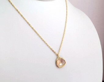 Gold Champagne Necklace, Gold Peach Necklace, Champagne,Blush Pink, Blush Necklace, Wedding Jewelry, Bridesmaid Gift, Bridal Necklace,Simple