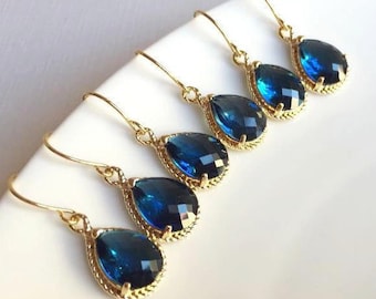 20% OFF SET of 3 Wedding Jewelry Gold Sapphire Blue Earrings, Navy Blue Earrings, Montana Blue, Bridesmaid Earrings, Bridal Earrings,Wedding