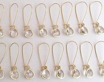 10% OFF SET of 8 Wedding Jewelry Gold Crystal Drop Earrings, Clear Earrings, Bridesmaid Earrings, Bridal Earrings, Wedding Earrings,Delicate