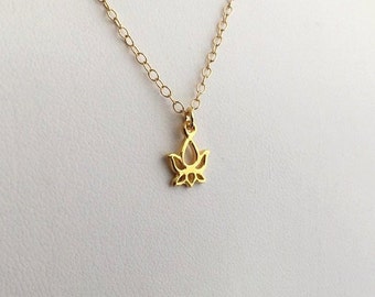 Gold Lotus Necklace, Tiny Gold Necklace, Lotus Necklace, Yoga Necklace, Flower Necklace, Good Luck, Gold Filled Necklace, Dainty Necklace