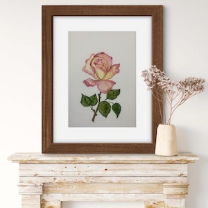 Original Pink Rose Watercolor Painting: Handmade Botanical Floral Art