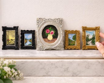 Miniature Landscape Painting – Handmade Resin Frame, 1:12 Scale Dollhouse Art