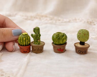 Miniature Succulent Plant Pots - 1:12 Scale Dollhouse Decor (Set of 4)