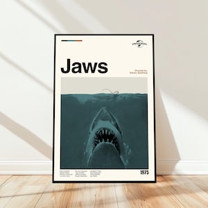 Jaws Poster - Movie Poster - Midcentury Modern Art - Minimalist Art - Vintage Print - Retro Modern Poster - Gift for him