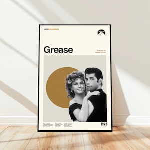 Grease Poster - Movie Poster - Midcentury Modern Art - Minimalist Art - Vintage Print - Retro Modern Poster - Gift for him