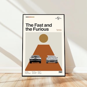 The Fast and the Furious Poster - Movie Poster - Midcentury Modern Art - Minimalist Art - Vintage Print - Retro Modern Poster - Gift for him