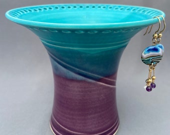 Turquoise Matte and Amethyst Earring Holder