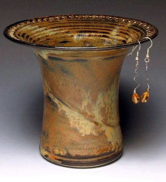 Barb Lund Pottery Earring Holder Waterfall Brown