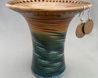 Sienna and Slate Blue Ceramic Earring Holder